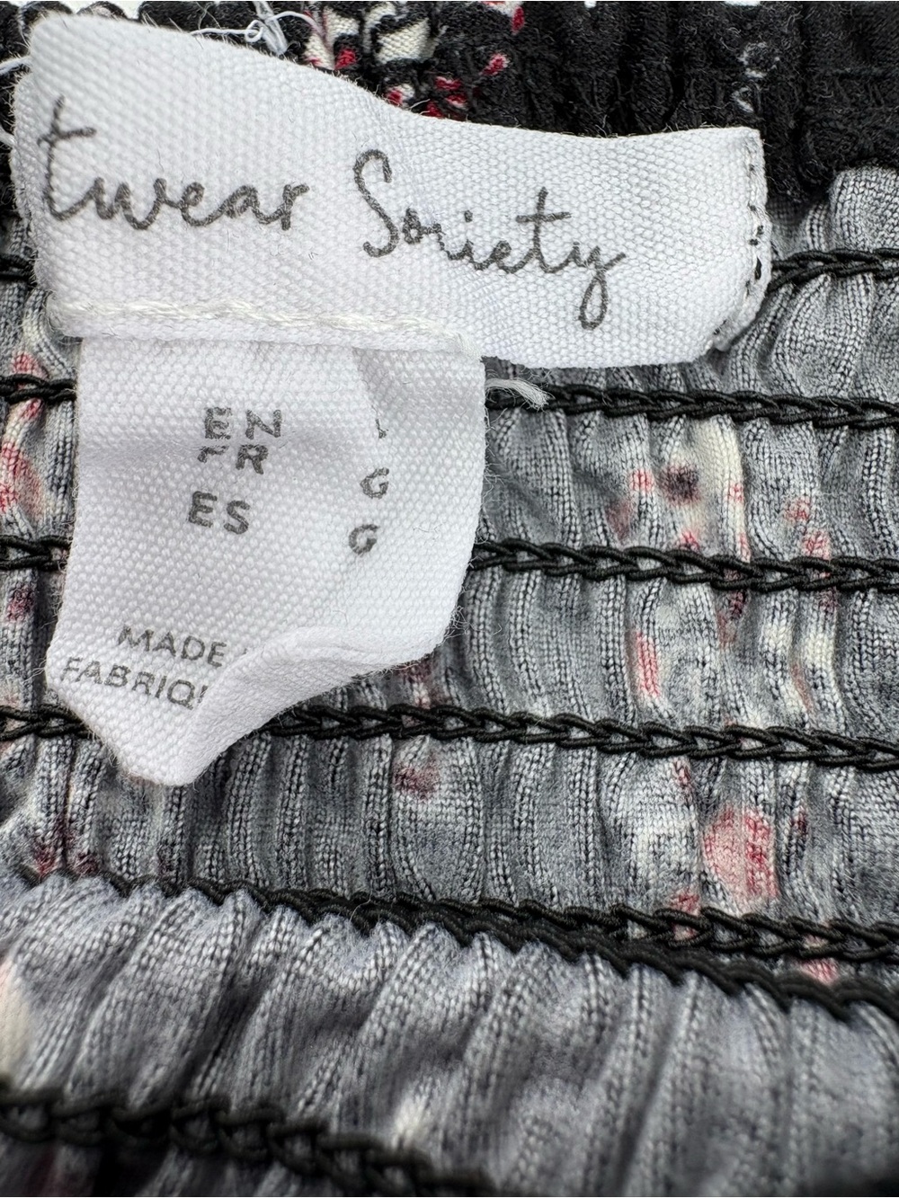 Streetwear Society Smocked Off Shoulder Crop Top Black Floral Cottagecore Size L - Picture 3 of 5